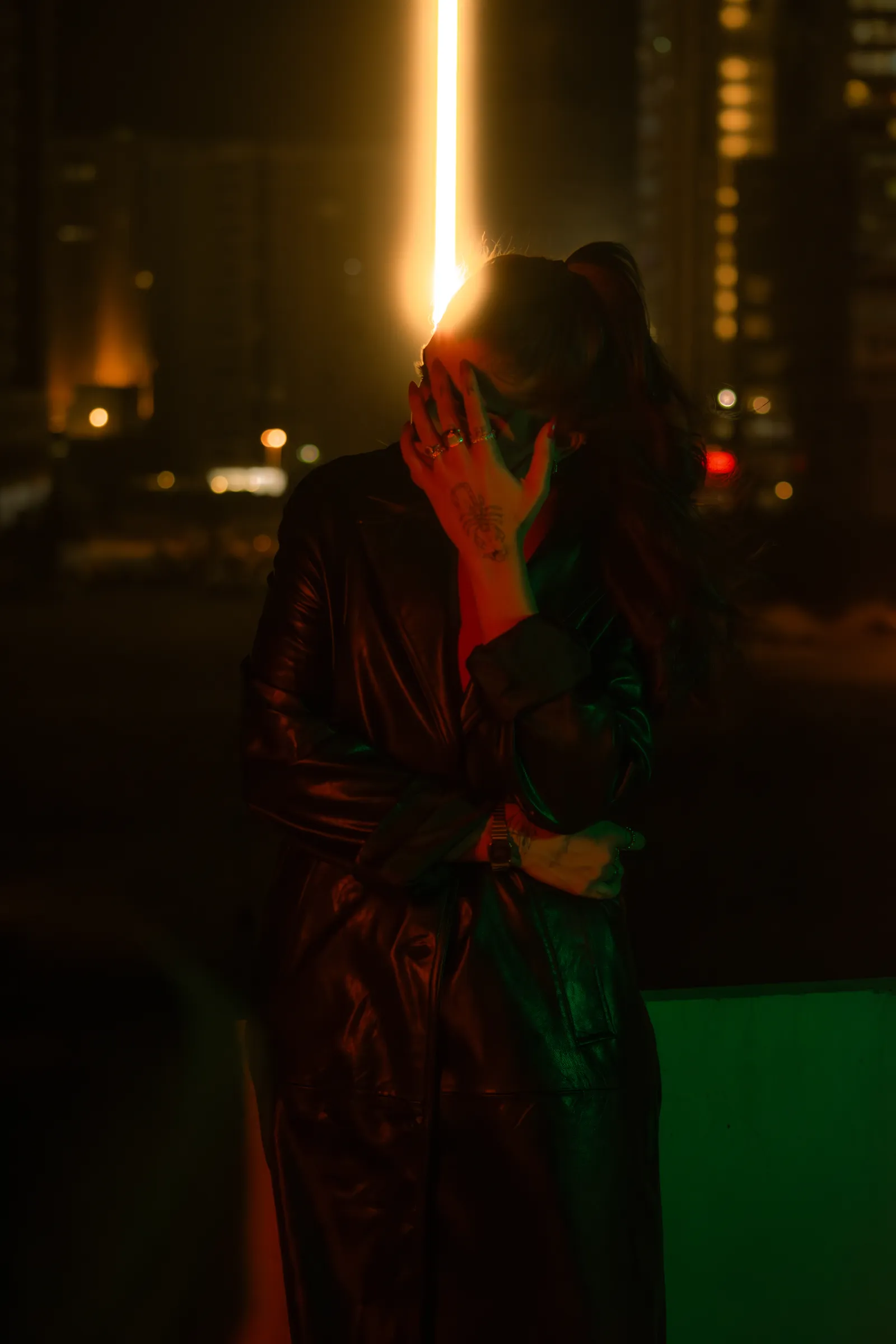 Portrait in deep red light at night