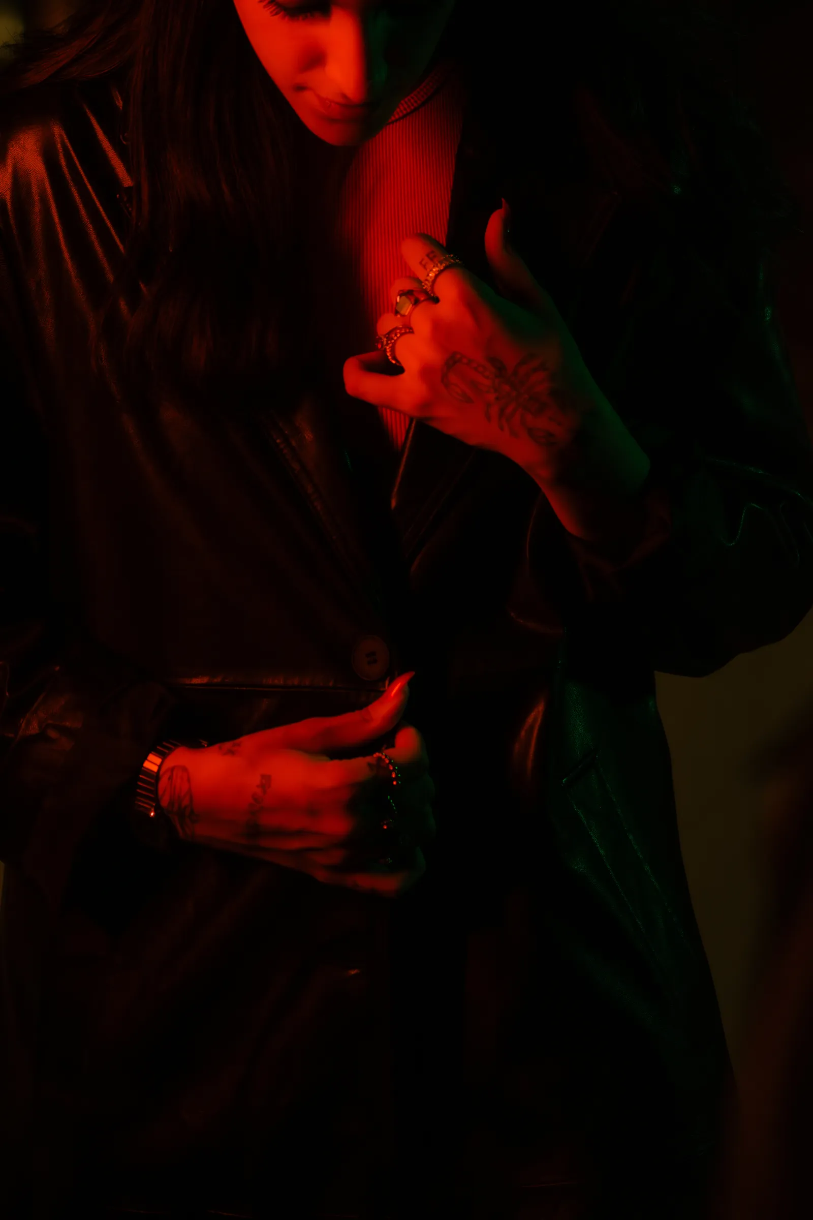 Portrait in deep red light at night